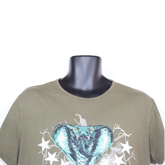 Xray Snake T-Shirt Large Green Khaki Cobra Graphic Print Diamantes Mens - Picture 3 of 7
